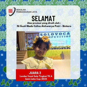 Juara 3 Lomba Vocal Solo Tingkat TK A (Saint John Cup 2025)